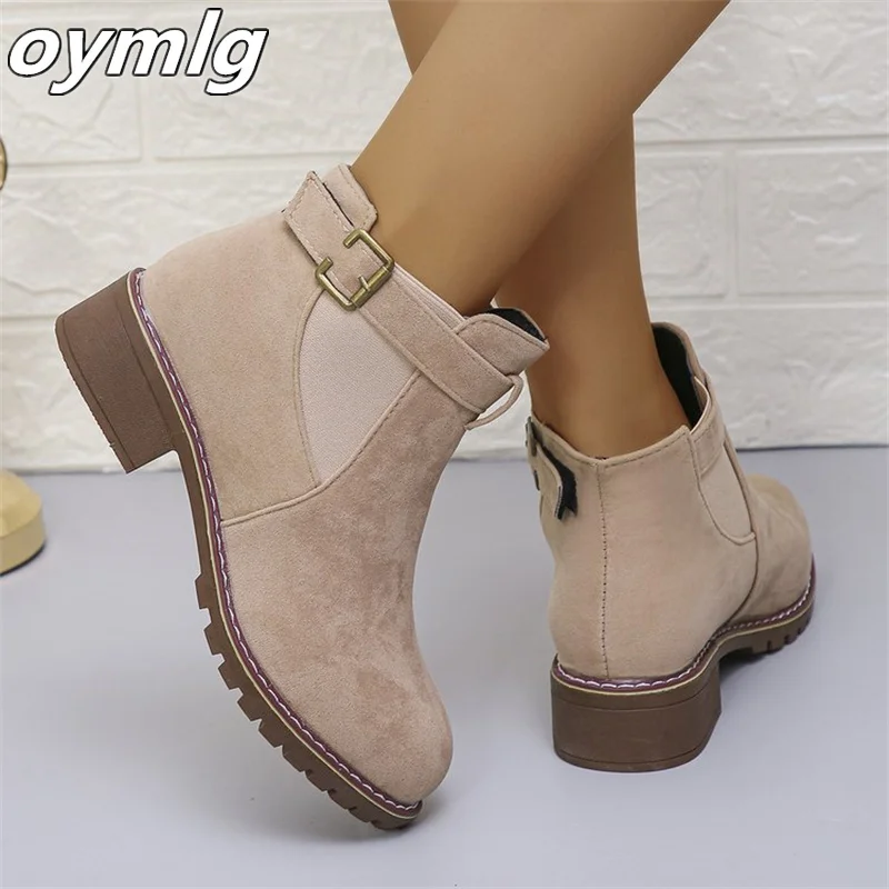 2024 Autumn/Winter New Short Boots Women\'s Coarse Heel Suede Elastic Band Single Boots Versatile Women\'s Boots