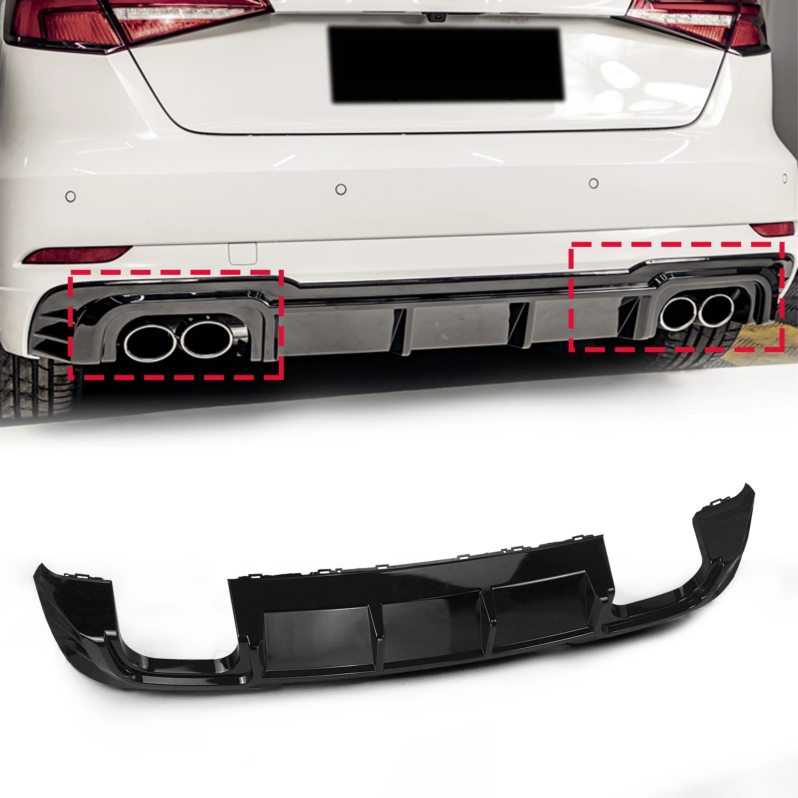 

For Audi A3 Hatchback 2017 2018 2019 2020 Only Sportback Rear Bumper Diffuser Lip Gloss Black Boot Splitter Spoiler Plate Kit