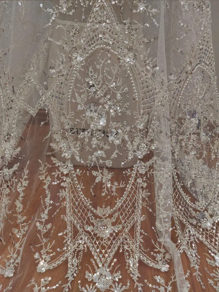 

New Luxury French Style Silver Beaded Sequins Lace Tulle DIY Materials for Wedding Dresses High Quality for DIY Enthusiasts