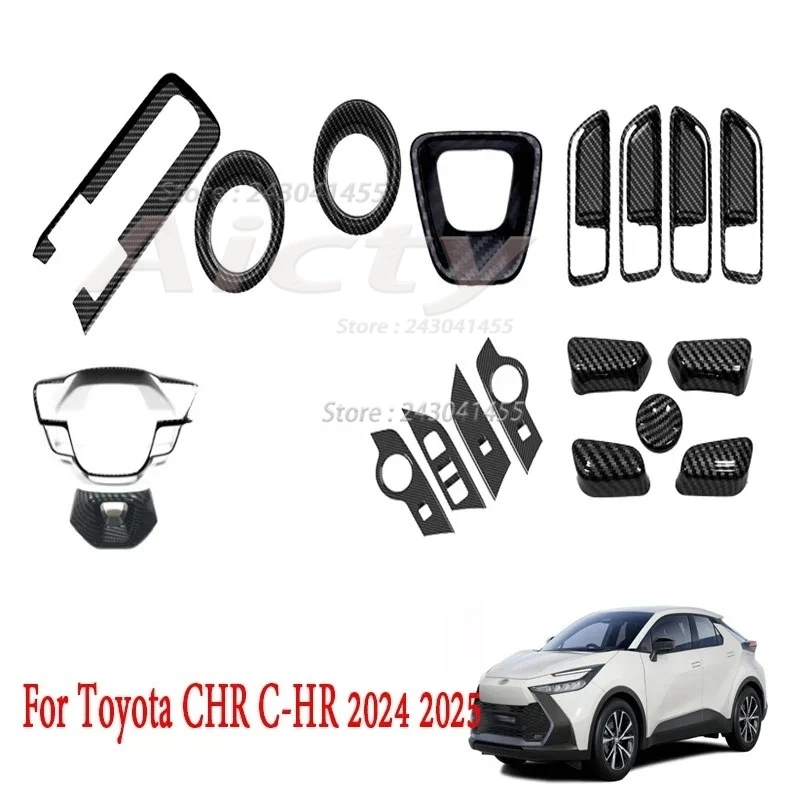 

ABS Carbon Fiber For Toyota CHR C-HR 2024 2025 Window Lift Switch Gear Shift Panel Steering Wheel AC Cover Interior Accessories