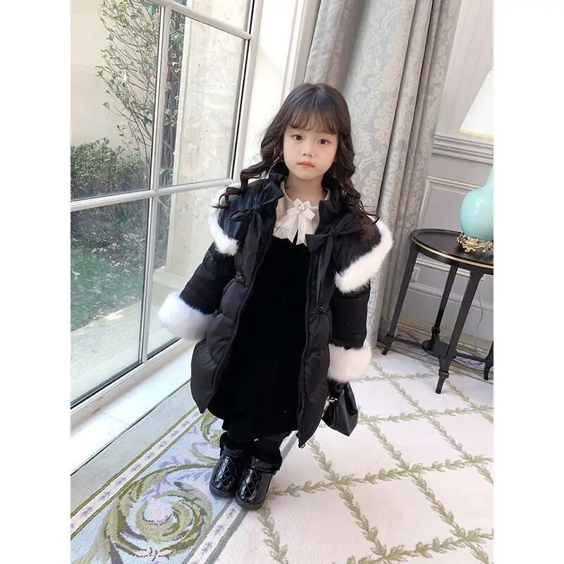 2024 New Teen Girls Winter Velvet Dress Elegant Fall Clothing Big Girl Black Dresses Autumn Baby Party Dress With Collar Lapel