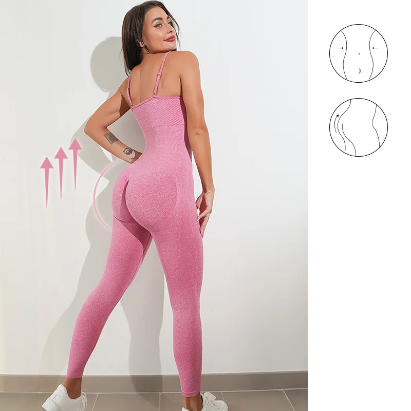 Combinaison de Yoga sans couture femmes sangle Spaghetti loisirs entraînement Leggings de gymnastique soutien-gorge rembourré combinaisons une pièce