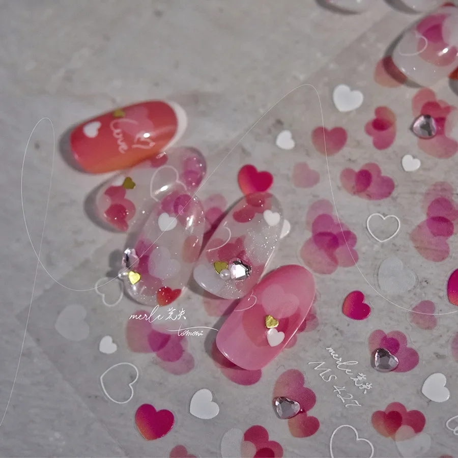 Colorful 5D Love Heart Shaped Gemstone Diamond Nail Art Stickers French Style Rhinestone Adhesive Delicate Chic Manicure Decals