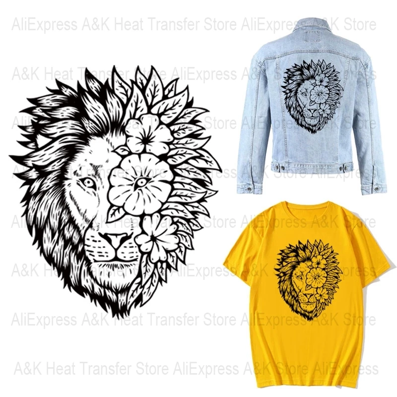 Black Patches For Clothes DIY Cool Lion Thermal Sticker On Clothes Flower Thermal Sticker Print On T-shir Heat Transfer Viny