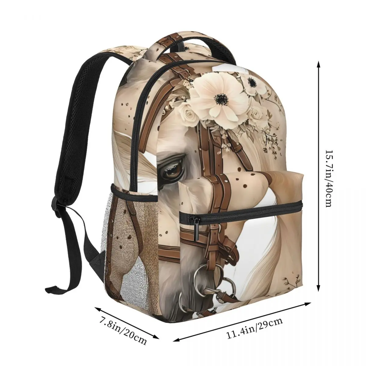 Aesthetic Backpack Clustered Horse Anemone Flowers Soft Botanical Cream Beige Brown Cute Daypack for College Class Weekend Gift