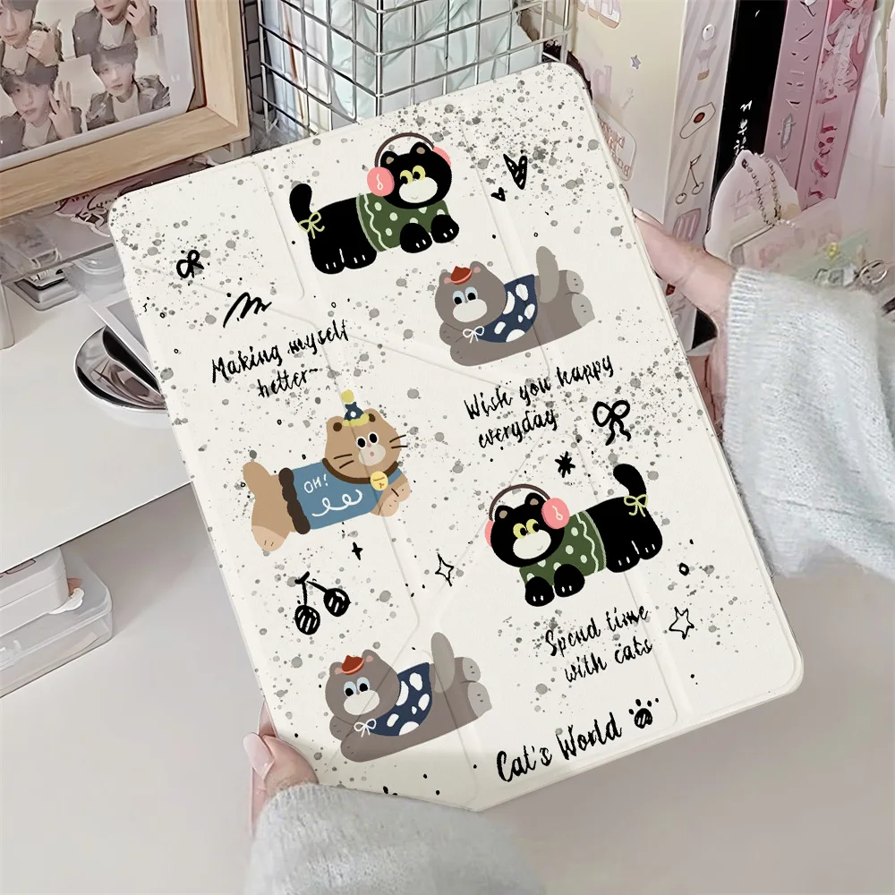Y-Fold High Clarity Tablet Case for Apple iPad Pro 11 2021/2022 mini 6 8.3 inch Cartoon Cats With Outfits Speckle Ink Splatter