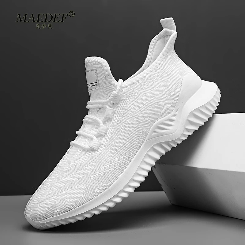 

MAEDEF Men White Sneakers Shoes Breathable Mesh Sneaker Four Season Trendy Lace-Up Lightweight Black Big Size Walking Tenis Shoe