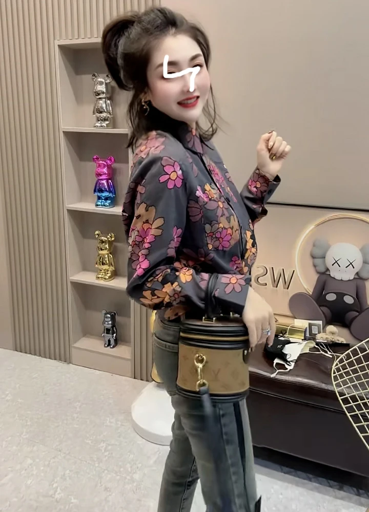 Retro Floral puro algodón largo Sve mujer irt Otoño Invierno ropa interior Faionable capa Base Top dulce Sle