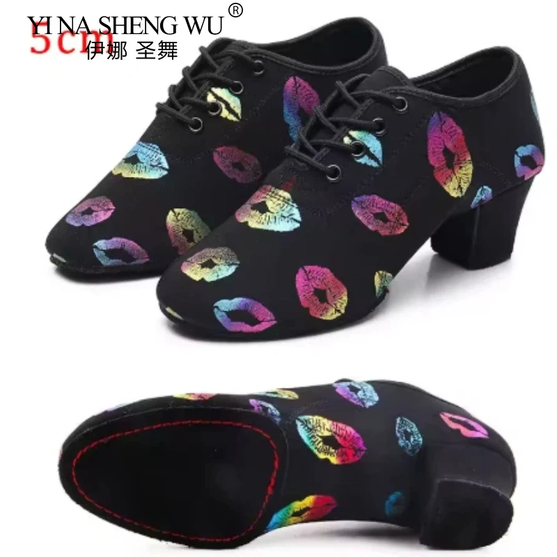 المرأة داخلي أكسفورد الجلود وحيد كعب سميك أحذية رياضية قاعة الرقص اللاتينية الحديثة أحذية الباليه أحذية الرقص 3/5 سنتيمتر عالية الكعب