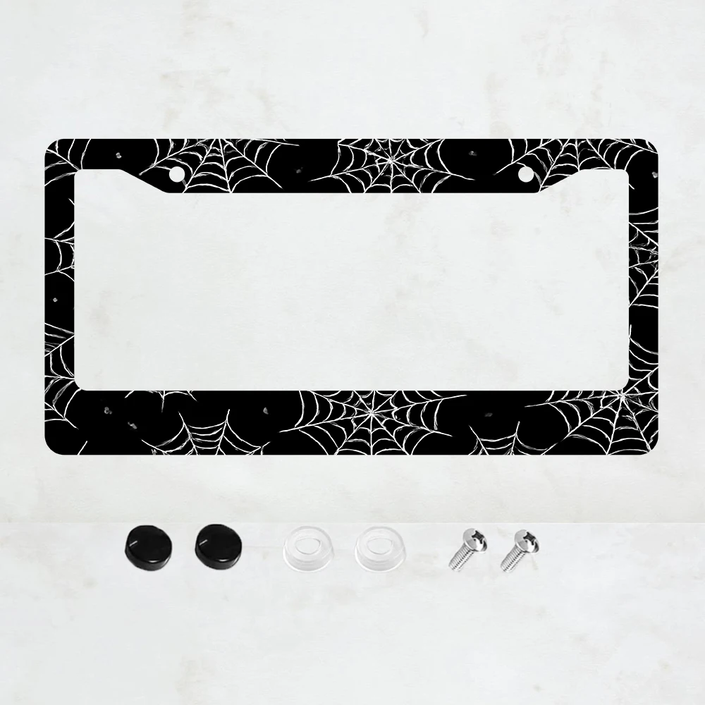 

1PC 2-Hole License Plate Frame in Black with Spider Web Design, Aluminum, 6x12 Inches, Includes Screws, Perfect for Car Decor
