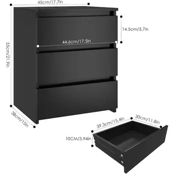 Juego de mesita de noche de 2 piezas, mesita de noche negra con 3 cajones, mesita de noche negra para dormitorio con tirador recortado, mesita de noche lateral para sofá 10 best sales Juego de 2 mesitas de noche - №2