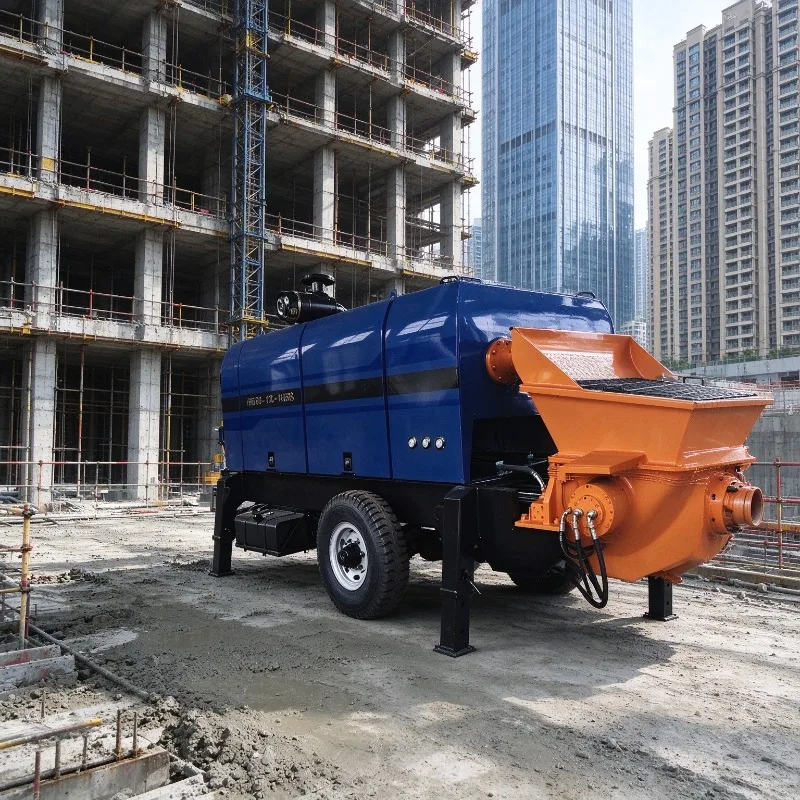 Diesel Trailer Mounted Concrete Pump High Pressure Hydraulic Concrete Pumping Machine Large Capacity Hopper For Construction