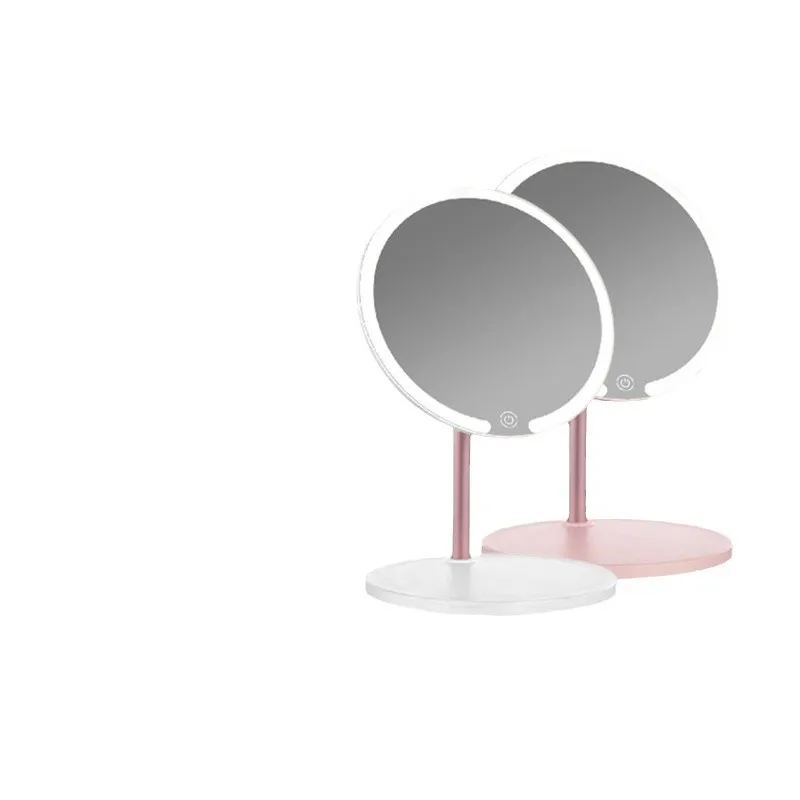 Tragbarer LED-Schminkspiegel mit Touchscreen, USB-Aufladung, Kosmetikspiegel mit Licht – klappbarer runder Kosmetikspiegel für die Schönheit zu Hause