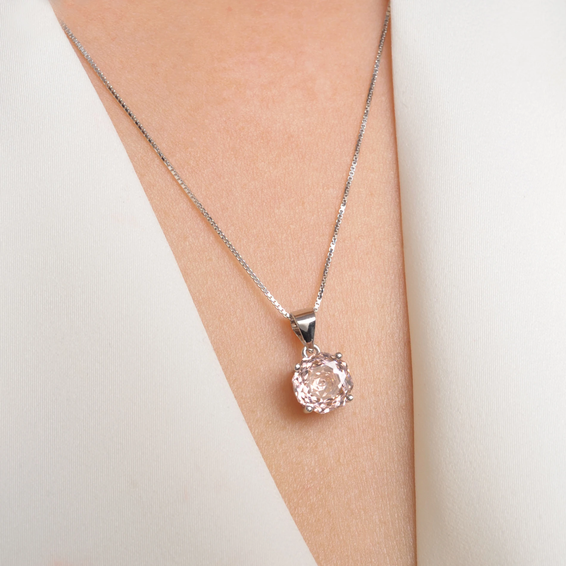 POTIY 2ct Morganit Rosa Kubisches Zirkonium CZ Achteckiger Rosenschliff Anhänger Ohne Kette 925 Sterling Silber Geschenk für Sie – Detail 20