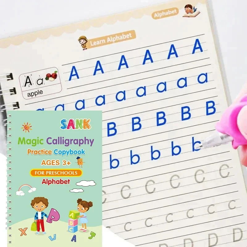 4PCS Sank Magic Practice Copybook Pen Preschools Kids Calligraphy English Verison Free Wiping Children Reusable Writing Book