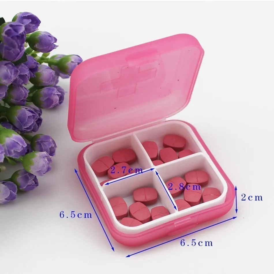 Square 4 Grids  Pill Box 5Colors Convenient Drug Placement Travel Medicine Placement Portable Tool