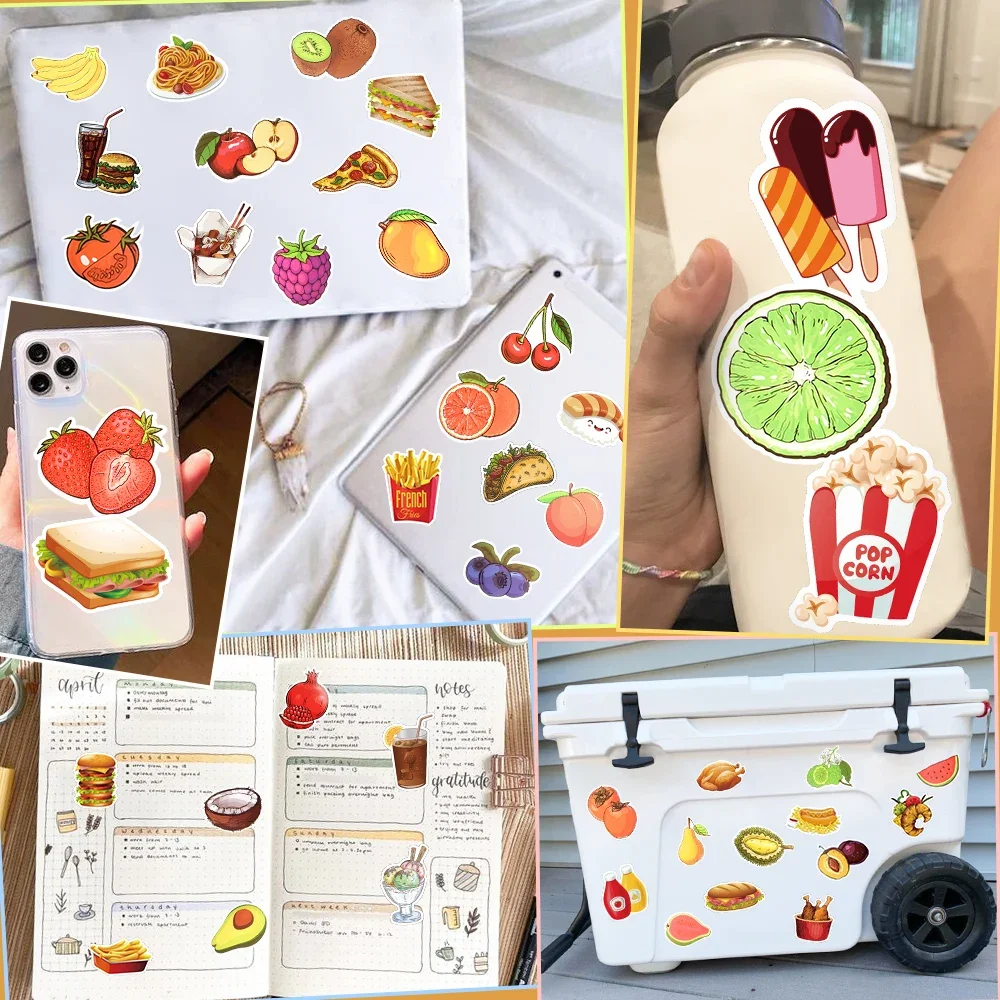 100 PCS Cute Food Drink Fruit Stickers for Laptop Fridge Skateboard Car Phone Motorcycle Cartoon Waterproof Sticker Pack Kid Toy