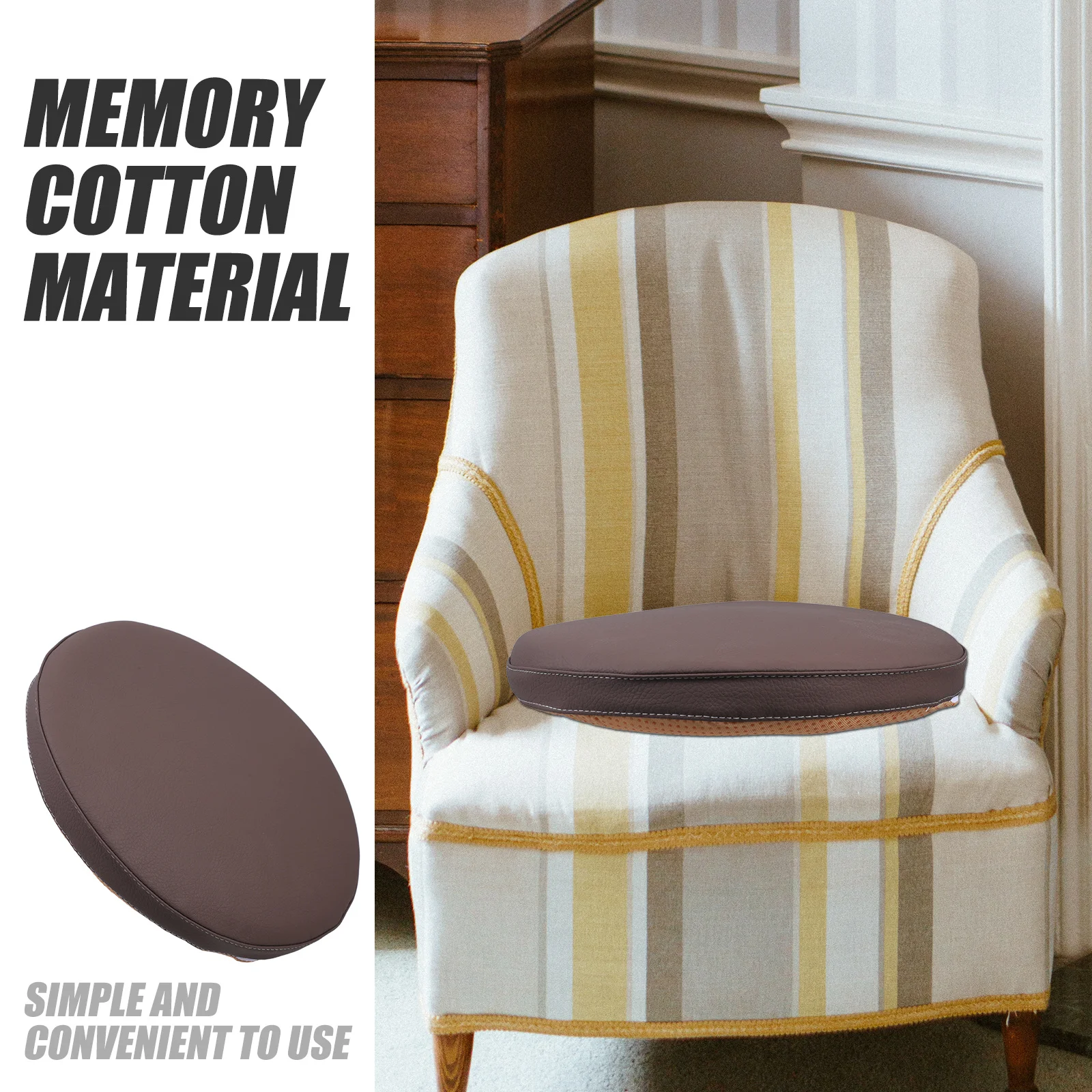 

PU Dining Chair Cushion Round Foam Seat Pad Non-Slip Soft Stool Mat Tatami Window Seat Cushion Patio Garden White