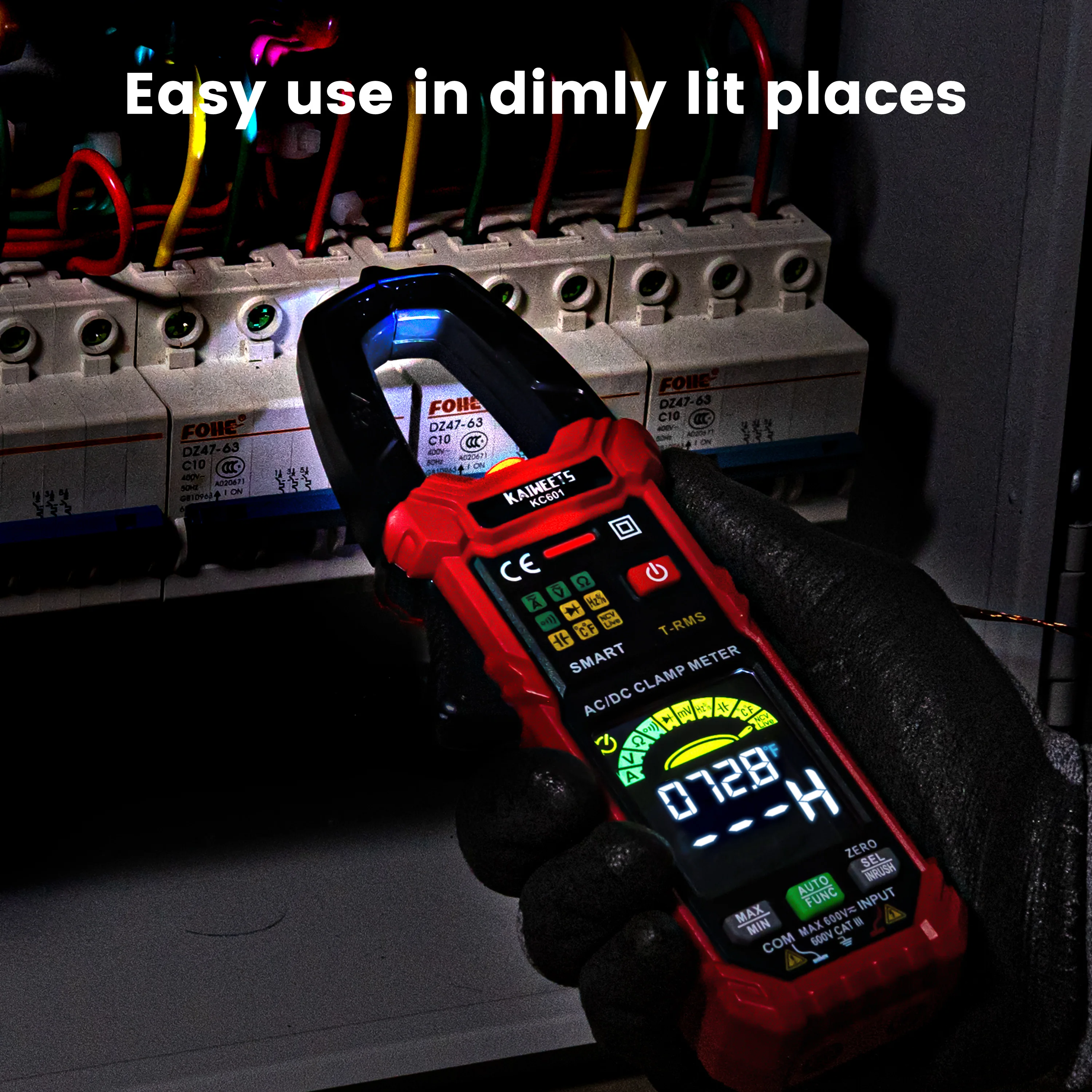 KAIWEETS KC601 AC/DC Current Digital Clamp Meter 6000 Counts 600A Amp Multimeter Large Color Screen Voltage Tester Meters