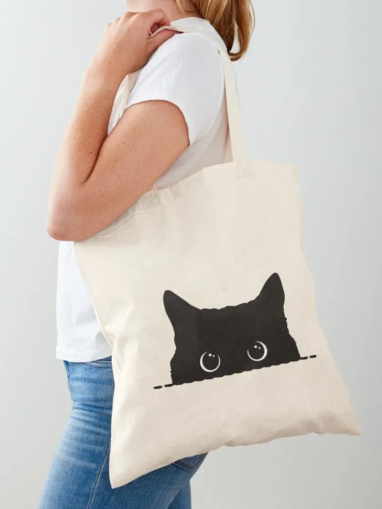 

Black Cat Peeking Tote Bag reusable shopping bags tote bag hand bag ladies tote university