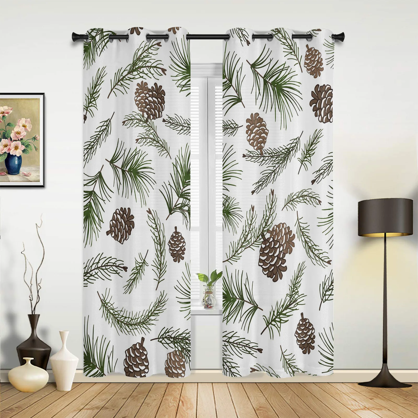 Pine Cones Pine Tree Branches Window Curtains In The Living Room Kitchen Window Curtains Drapes Printed Window for Bedroom