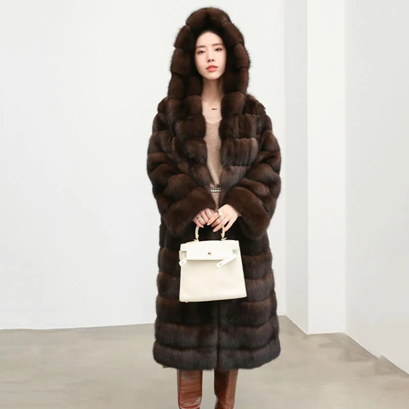 Solid Color Fashion Warm Coat True Fur Coat 2025 New Winter Warm Hooded High-Quality Temperament Leisure Women's Fur Coat H580