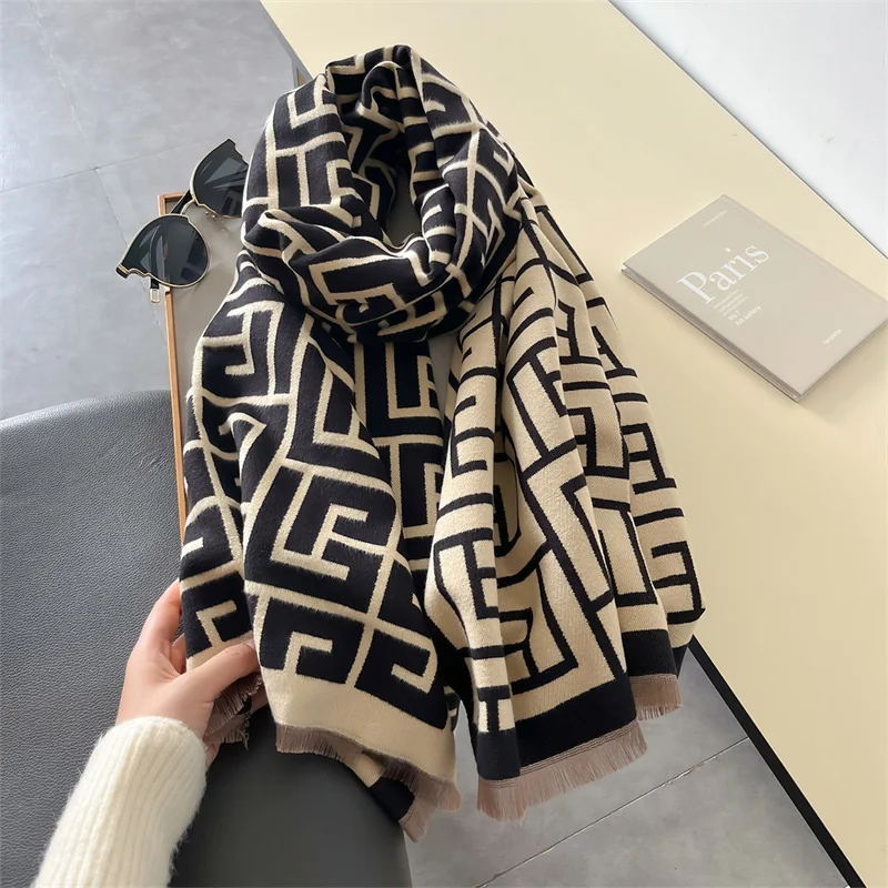 2024 Letter Pashmina Shawl Warm Cashmere Scarf for Women Luxury Winter Thick Blanket Bufanda Female Wrap Bandana Echarpe Poncho