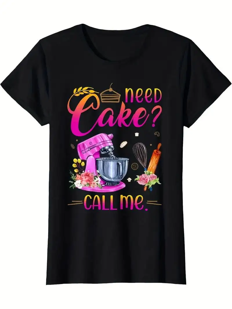 Funny Baking T Shirt Need Cake Slogan Stand Mixer Cupcakes Lollipop Icons Black Pink Gift For Cake Makers Bakers Casual Tee