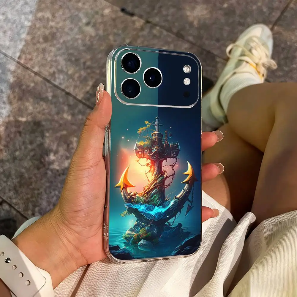 Coque de téléphone Sailing Art Ocean Anchor pour iPhone 14,13,12,11,17,16,15,Pro,Max,Plus,X,XS,XR,SE,Mini couverture souple transparente