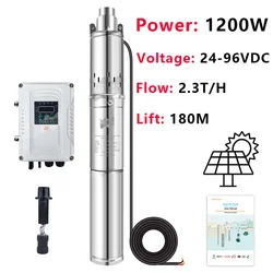 750W 1200W Solar Deep Well Pump DC 24V 48V 72V External Controller Stainless Steel Submersible Screw Pump Lift 180M Agriculture