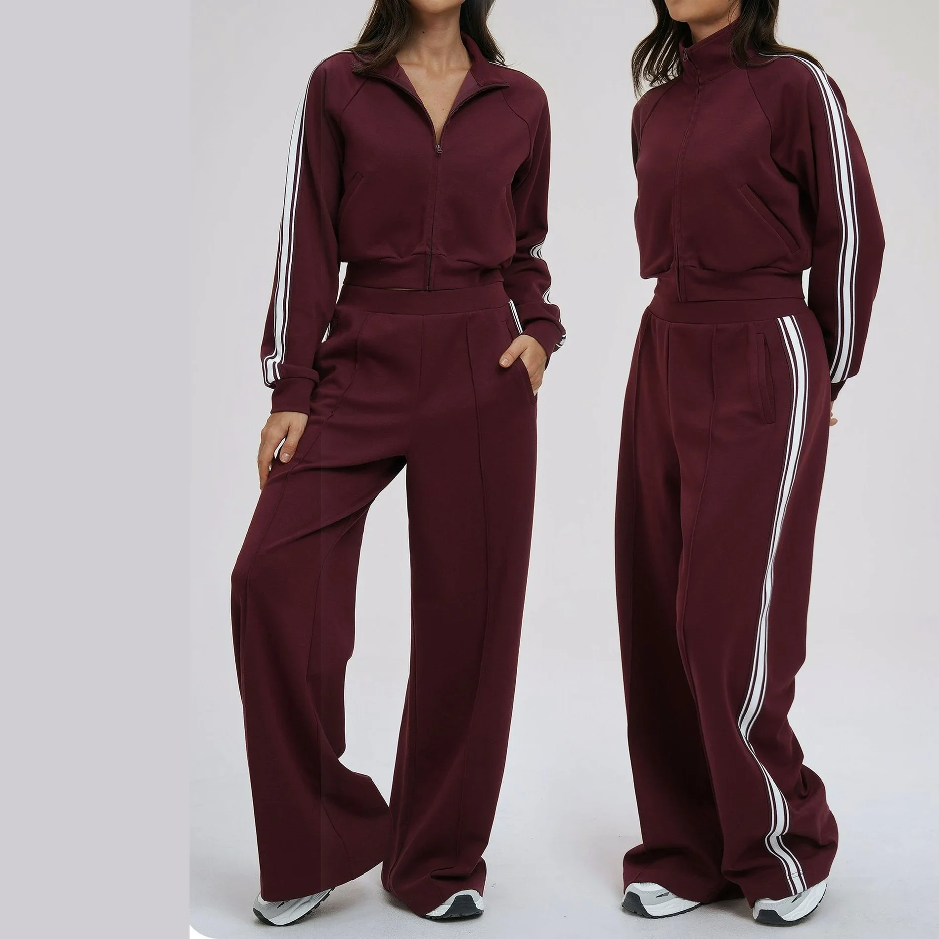 

2026 Color Blocking Hoodie Set 2PCS Women's Long Sleeved Loose Yoga Set Outdoor Cycling Mountaineering Sport Set Yoga Clothing