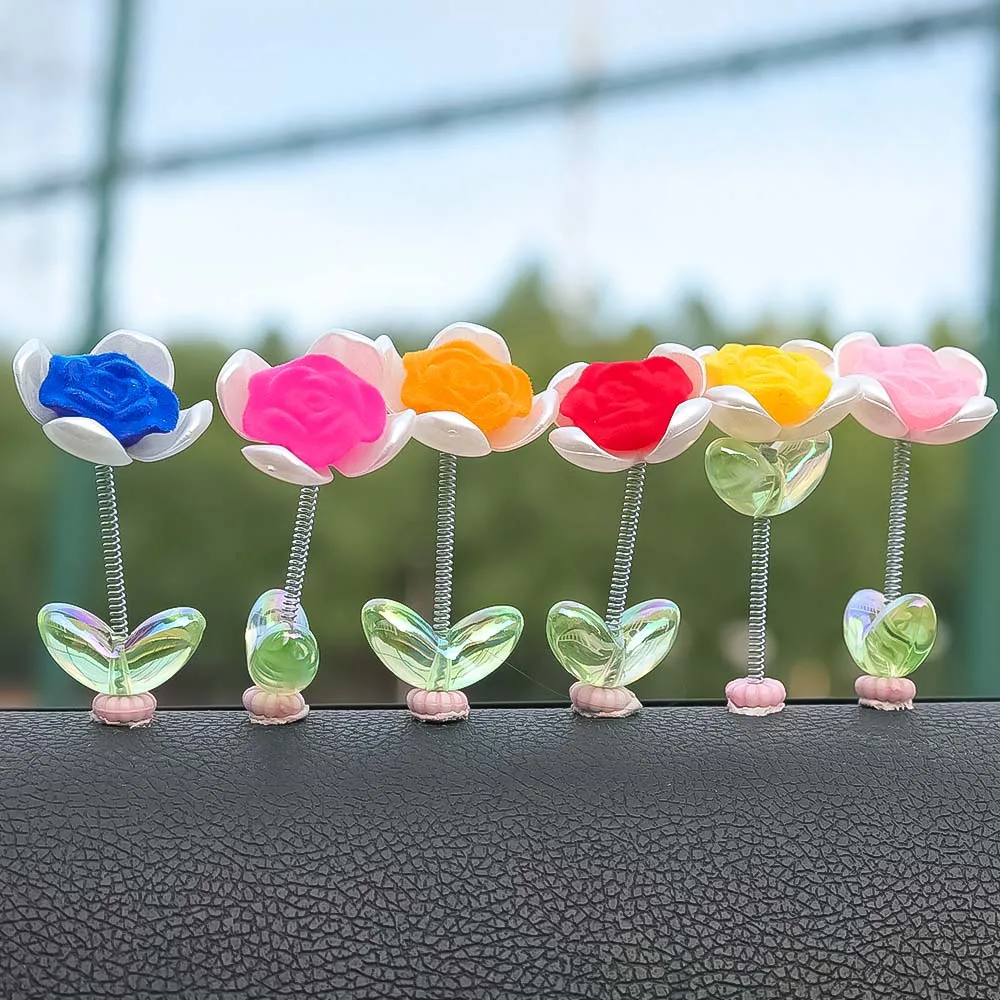 1/6pcs Car Rose Spring Shaking Ornament Center Console Four-leaf Clover Rose Decoration Cure Car Shaking Head Small Decoration