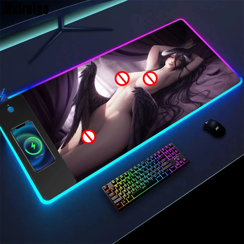 Mairuige Overlord, Albedo RGB Wireless Charging Mouse Pad Mousepad Speed Keyboard Gaming Setup Carpet Office Laptop Desk Mat