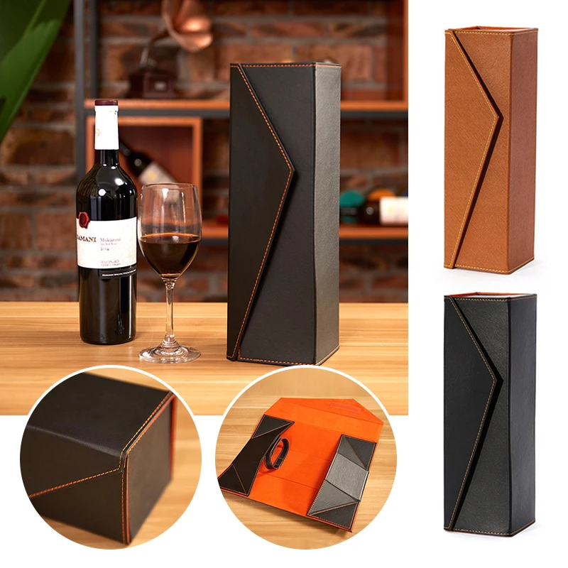 

Pu Leather Red Wine Gift Box Carrying Holder Storage Case Simplicity Gift for Friends Business Presentation Box