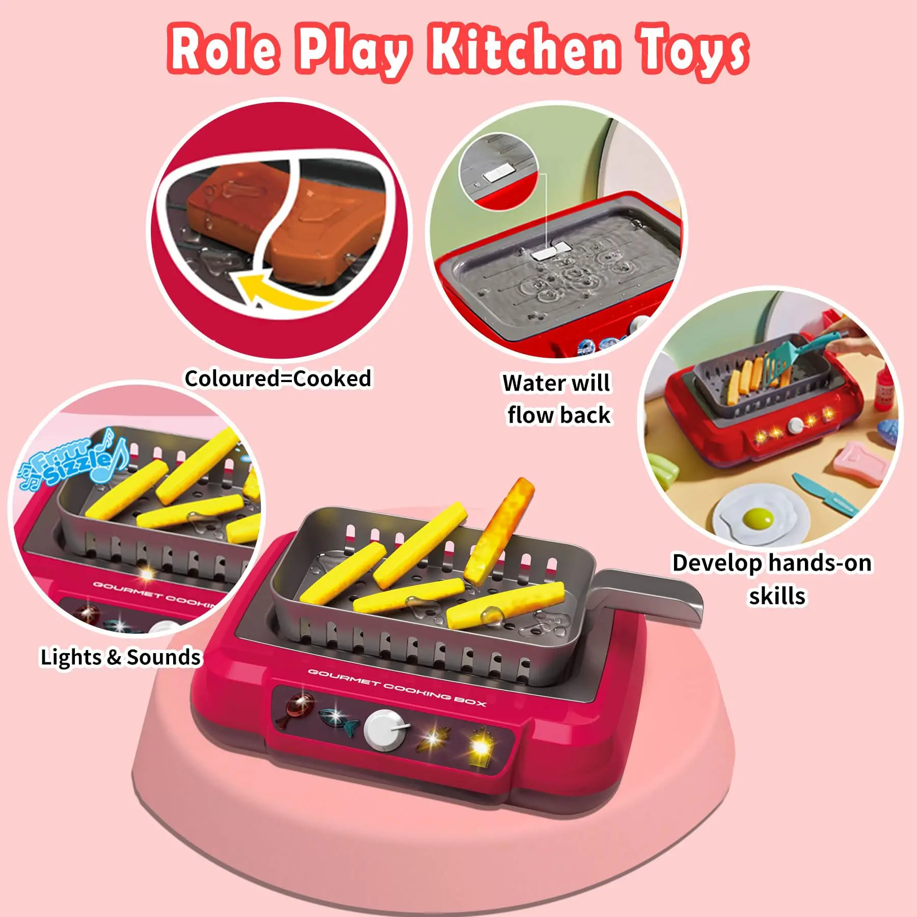 Juguetes que cambian de Color para cocina, caja de cocina Gourmet de comida, juguete con luz, juego de simulación de 20 piezas, accesorios de cocina para regalo de niños