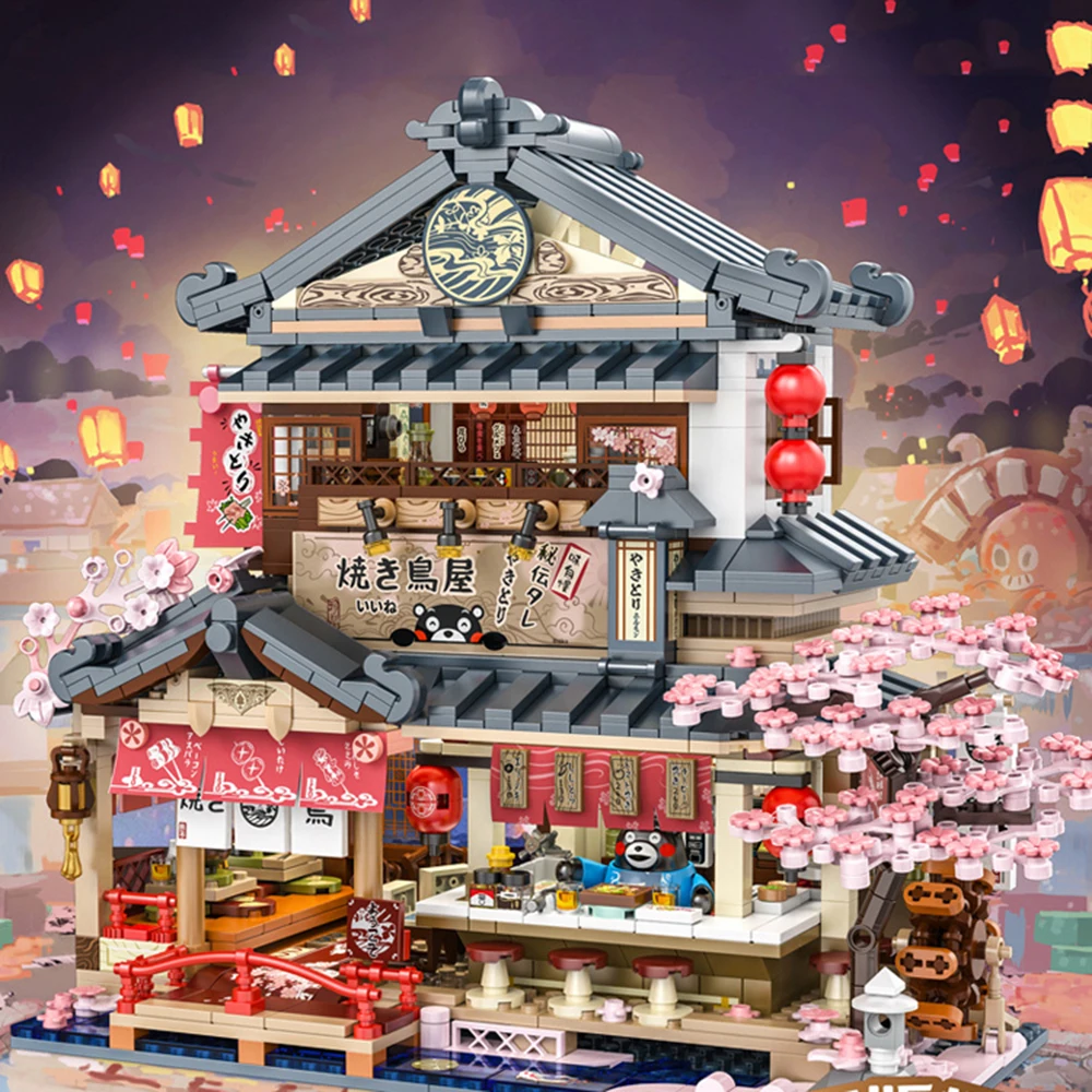Japan Street View Creative Architecture Yakitoriya Building Block Streetscape Kumamons Figure Construction Brick Toy With Light