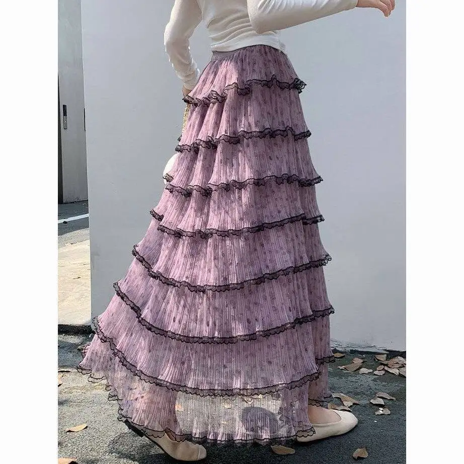 Stunning Purple Puffy Cake Skirt High Waist Fairy Gown Half Body Skirts Casual Non-deformable Polyester Spandex Blend