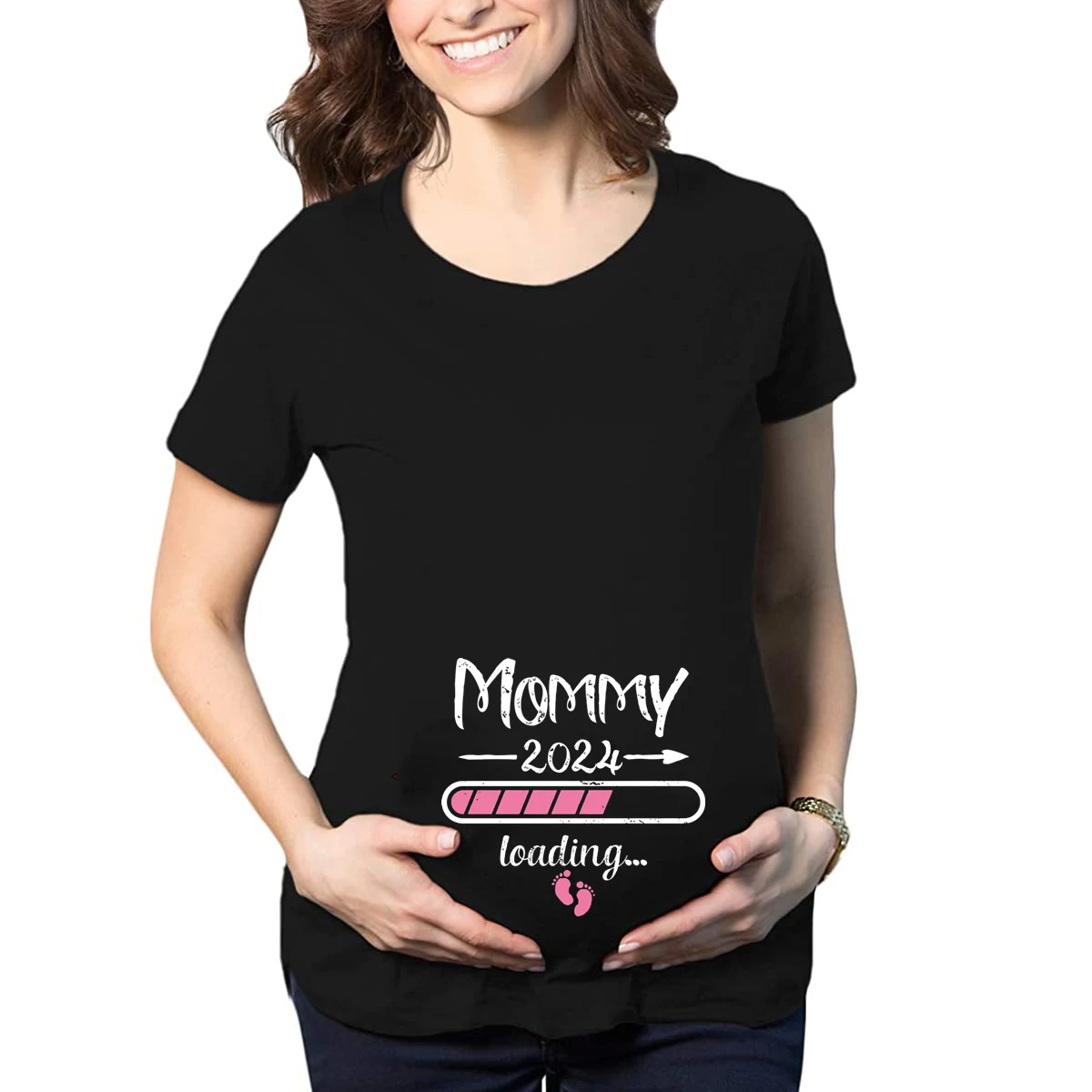 2024 New Cute Dad +Mom+ Baby Printed Couple Maternity T-Shirt Pregnancy Announcement Shirt Couple Pregnant Tshirt Clothes