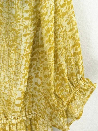 Frauen Gelb Elegantes Minikleid Kurzarm V-ausschnitt Einreiher Büro Damen Elegantes Kleid