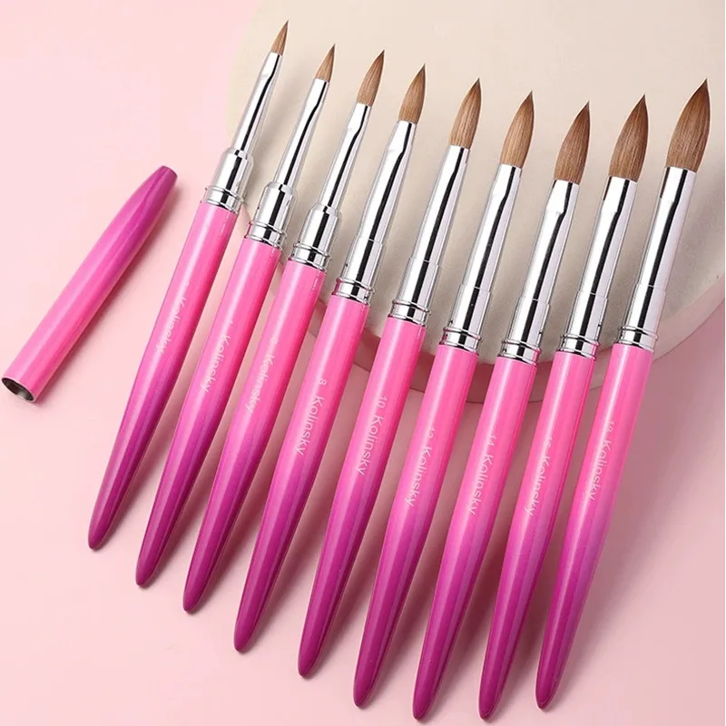 1 Uds. Pincel Kolinsky para decoración de uñas, pincel acrílico para tallado de Gel UV, polvo líquido, herramientas de dibujo para pintura de uñas DIY, tamaño 2-18