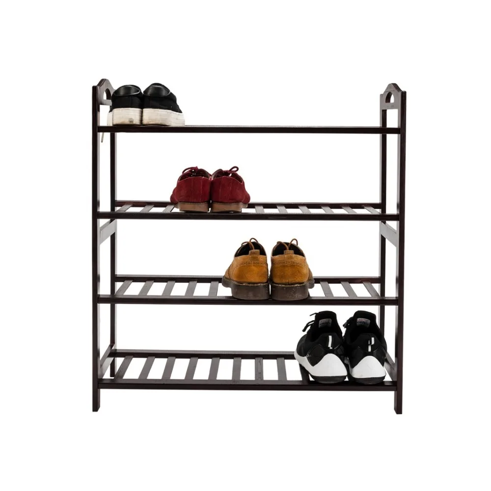 Concise 12-Batten 4 Tiers Bamboo Shoe Rack Coffee