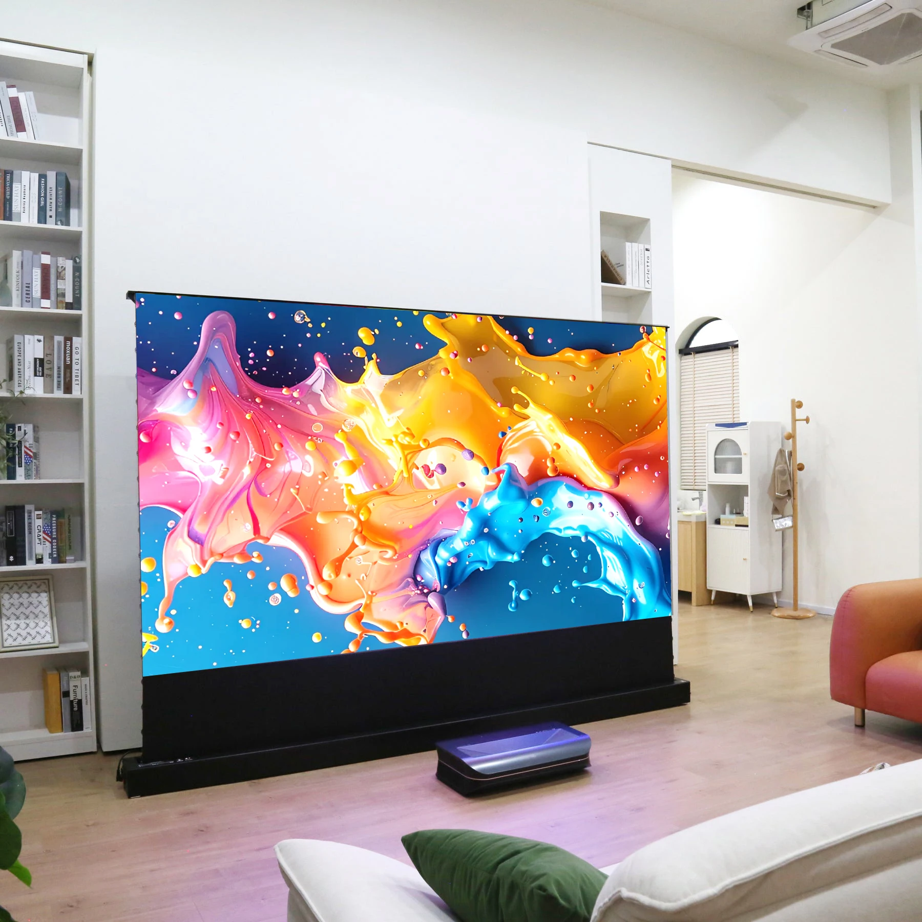 100'' 120''130 inch 4K ALR Electric Floor Rising Projector Screen 95% Light Rejection for 8K 3D HD Ultra-Short Throw Projector