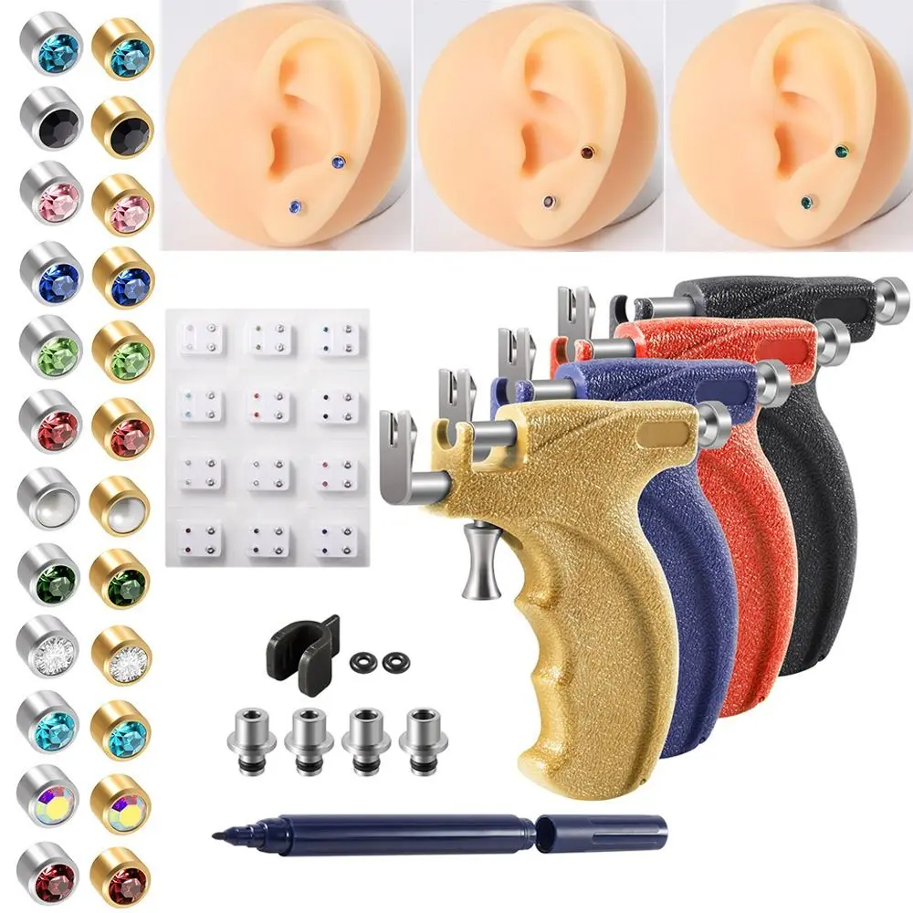 3mm/4mm TOP Ear Piercing Tool Kit Stainless Steel Rhinestone Inlay Rhinestone Stud Earrings Stars Minimalist Ear Piercing Tool