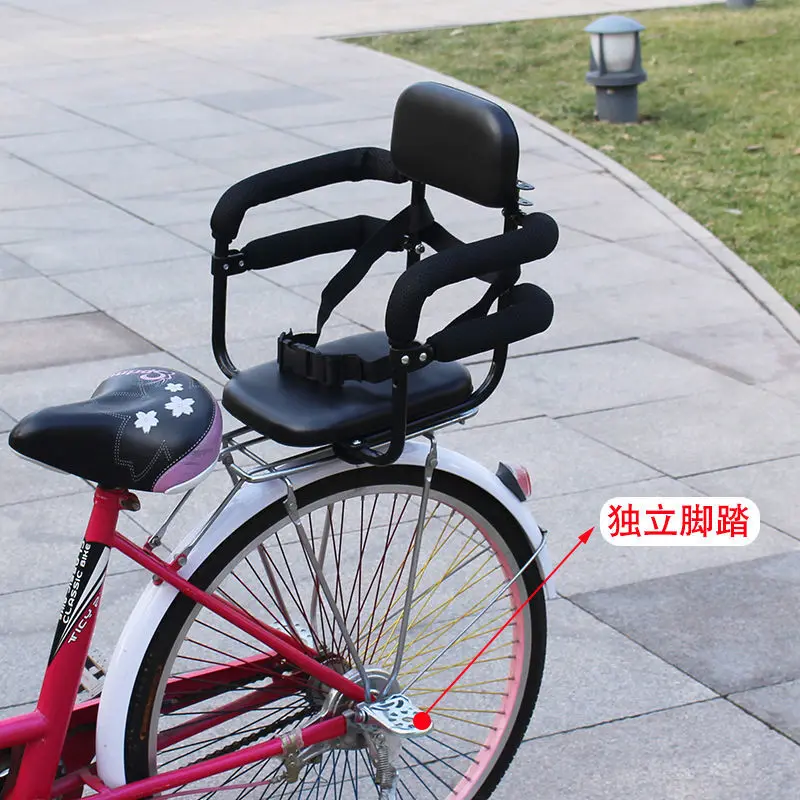 bike baby rear seat with handrail and helmet Bicycle Children's Safe Seat Rail with Armrest and Pedal Comfort Thickened  Cushion Bicycle Rear Child Seat with Safety Belt