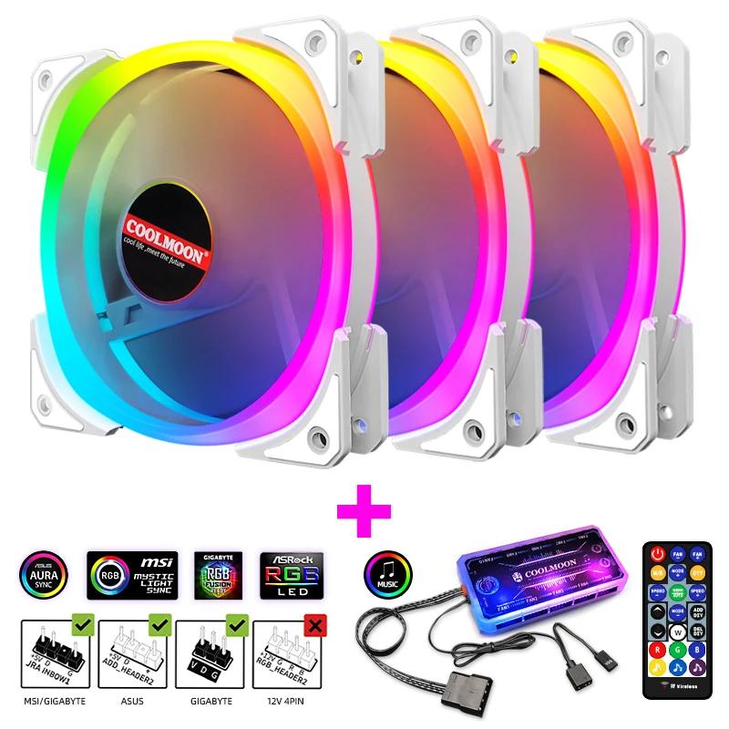 COOLMOON 120mm Case Fan Cooler 5V 3PIN A-RGB Fan Aura Synchronization Computer Cooler Cooling RGB Fans 120 mm RGB FAN ALL Series