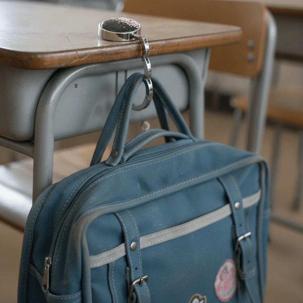2PCS Starry Sky Pattern Classroom Desk Schoolbag Hanger Round Folding Table Handbag Hanger Stainless Steel Non-slip Back