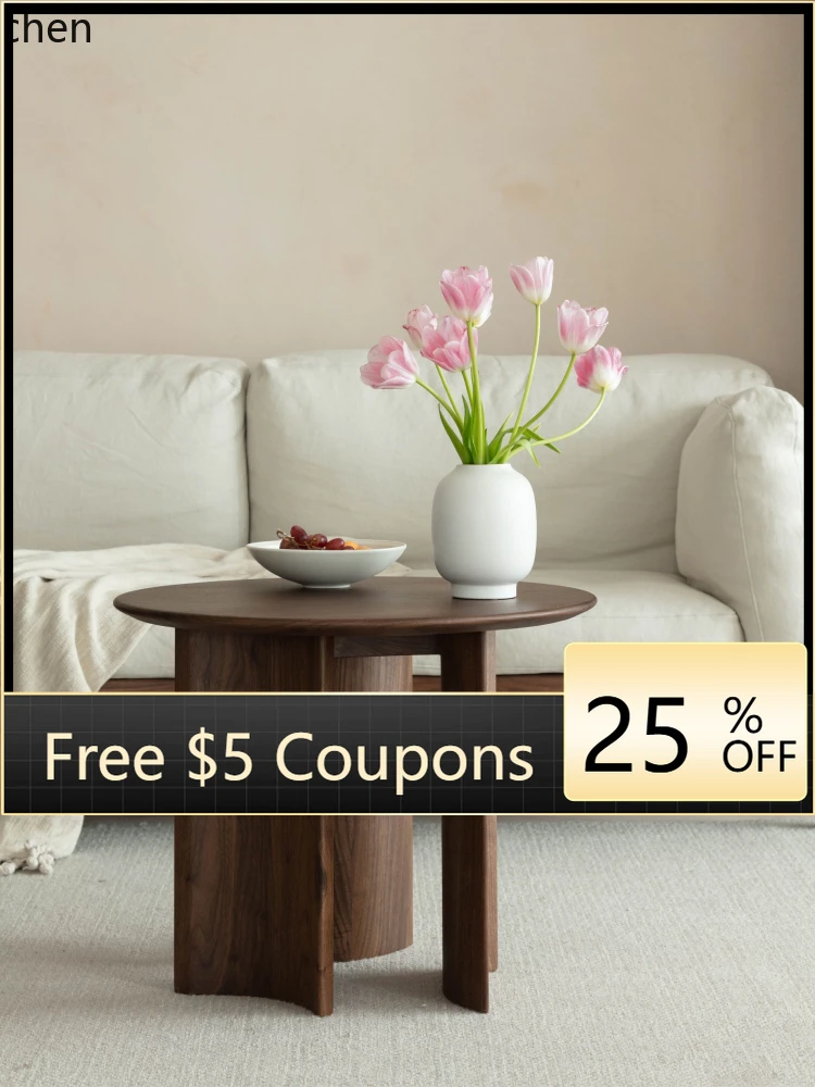 

round solid wood coffee table living room household tea table balcony