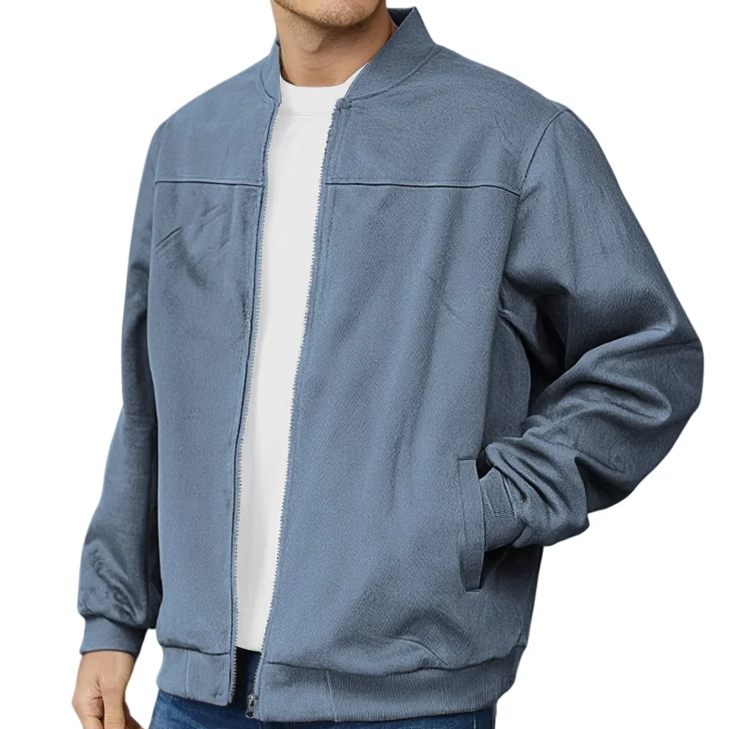 

Европейская и американская осенняя мужская замшевая летная куртка, однотонный кардиган на молнии, американская ретро куртка с длинными рукавами