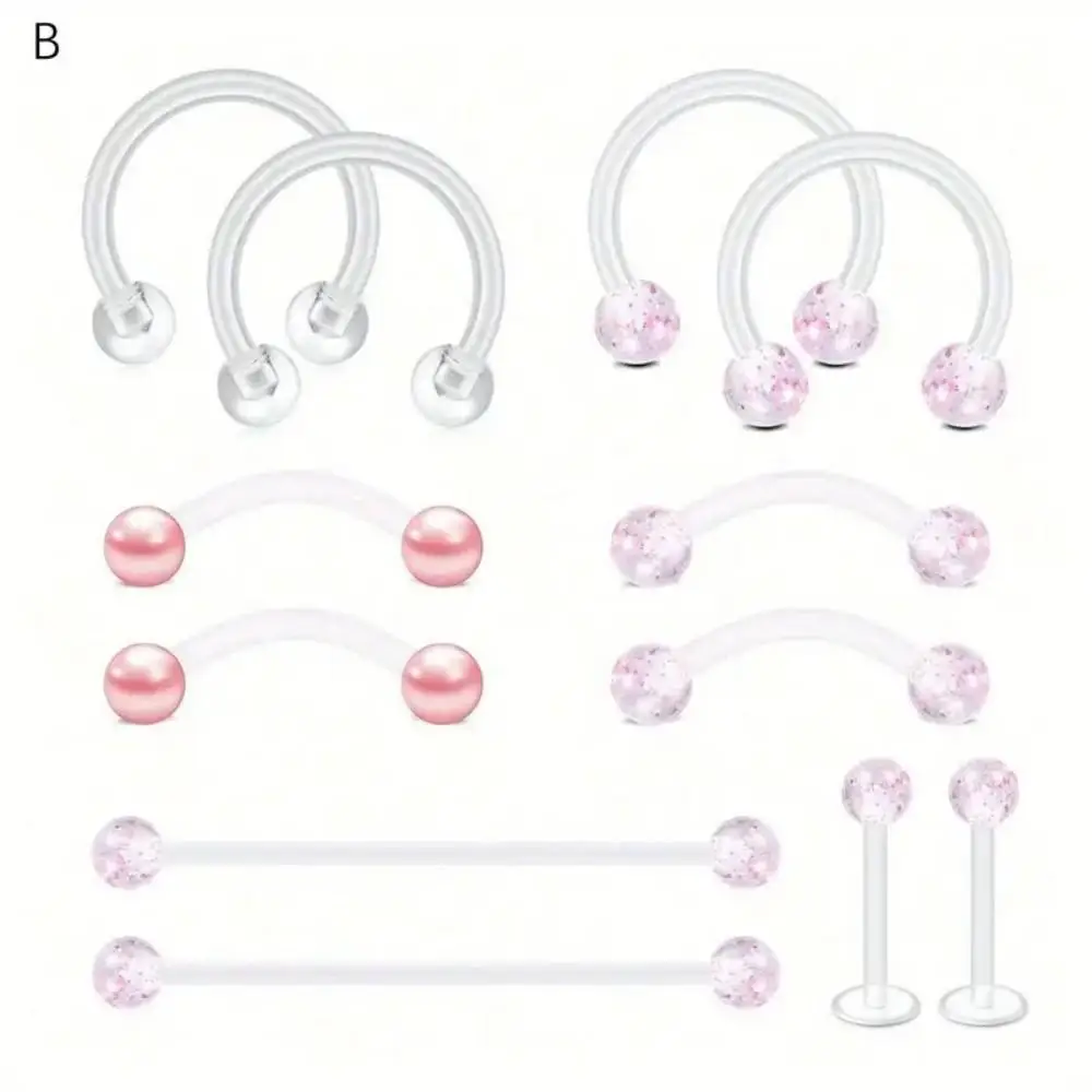 12pcs Clear Pink Lip Septum Rings Eyebrow Industrial joyful Piercing Jewelry Plastic Cartilage Helix Tragus Daith Earrings Kits