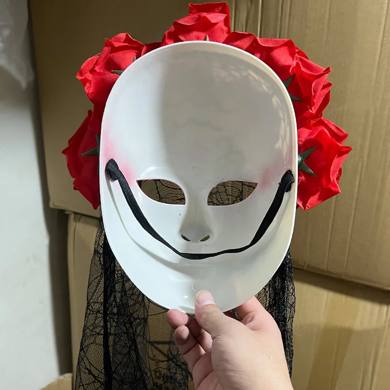 Ghost Bride Full Face Women Masquerade Mask Lace Roses Hair Halloween Scary Funny Cosplay Venetian Party Carnival Prom Ball 2025